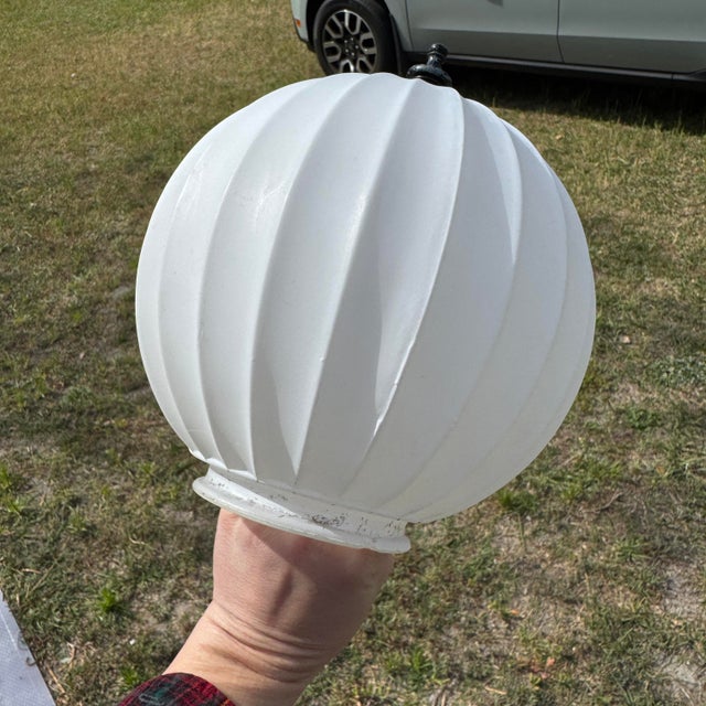 White Art Deco Style White Ribbed Flush Mount Glass Globe For Sale - Image 8 of 12