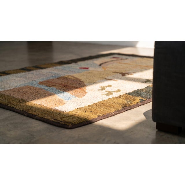 Textile 1920s Ivory Sea View Antique American Hooked Rug 1'10" X 3'4" Handknotted Wool Carpet For Sale - Image 7 of 9