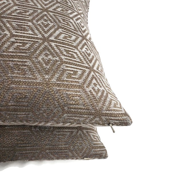 F. Schumacher Cosmati Chenille in Smoke Pillow Cover - 20" X 20" Light Gray and Dark Gray Geometric Pattern Cushion Case For Sale In Portland, OR - Image 6 of 6