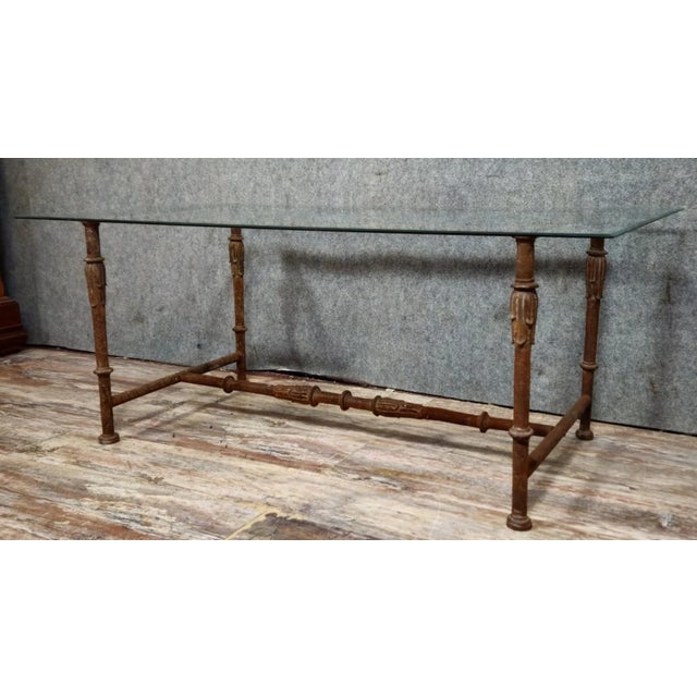 Console Table in Wrought Iron with Glass Top For Sale - Image 3 of 8