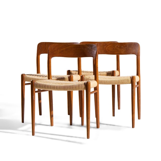 Mid-Century Modern Niels Moller Model 75 Mid Century Danish Teak and Cane Dining Chairs - Set of 4 For Sale - Image 3 of 9