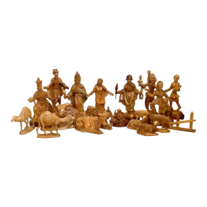 Large Handmade Holy Land Olive Wood Figurine Carving Set Nativity. 20 Pc Set.