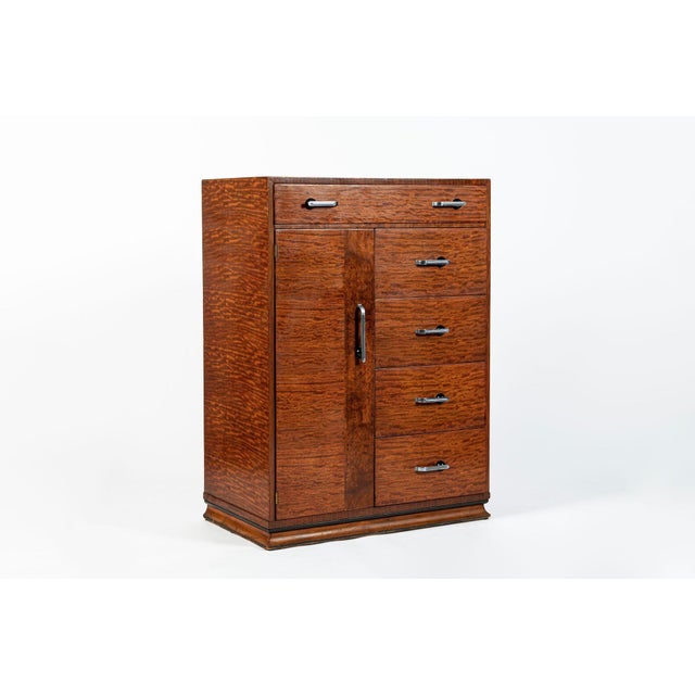 Art Deco Art Deco Tiger Wood Dresser Cabinet, Vintage Streamline Modern 1940s For Sale - Image 3 of 15