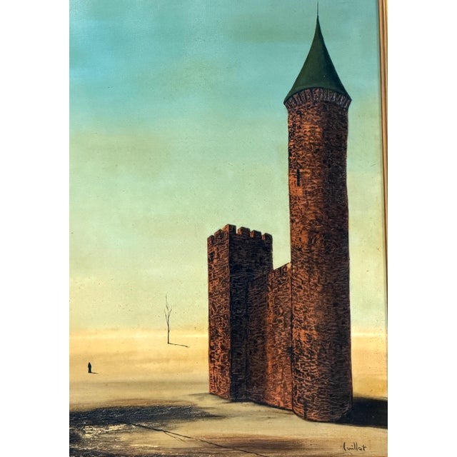 Modern Álvaro Guillot Surrealist Fortress Landscape Oil Painting, Signed For Sale - Image 3 of 15