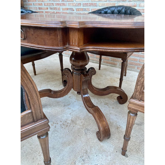 Mid-Century Modern Dining Table with Armchairs in Leather and Walnut, 1950s, Set of 5 For Sale - Image 3 of 18