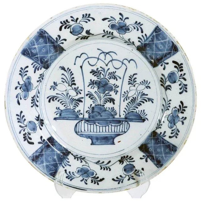 Ceramic Dutch Delft Kraak Style Tin-glazed Earthenware Blue and White Floral Plate For Sale - Image 7 of 7