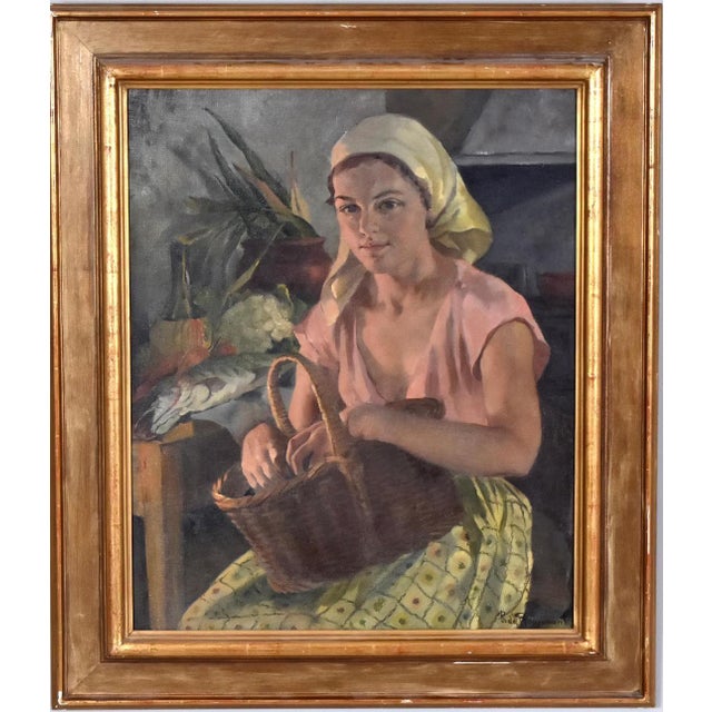 Original Swedish Oil on Panel – “Seated Woman” by Philippe de Rougemont (1891–1965) – Signed – Vintage & Framed – 79 × 68...