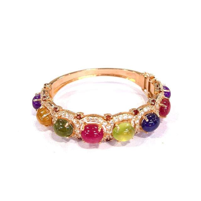 Metal Bochic “Capri” Red Ruby & Multi Color Sapphires Bangle Set In 18K Gold & Silver For Sale - Image 7 of 12