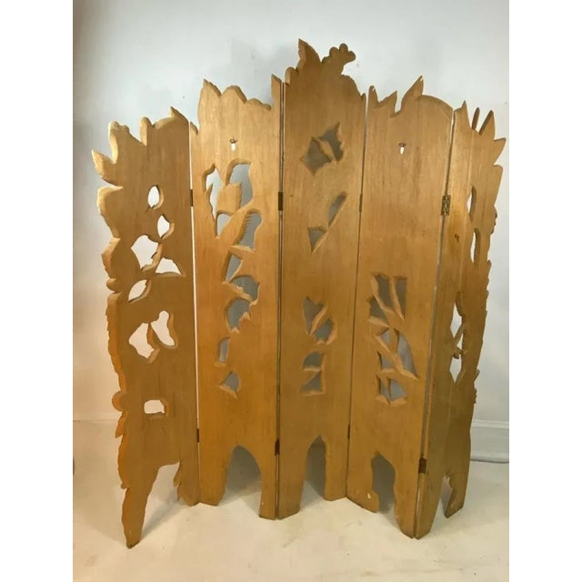 Green Colorful Tropical Birds Amongst Exotic Foilage Painted & Carved Wood Room Screen For Sale - Image 8 of 10