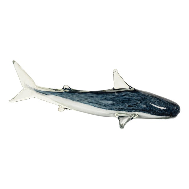Decorative Glass Wildlife Blue Shark Figurine, Large For Sale