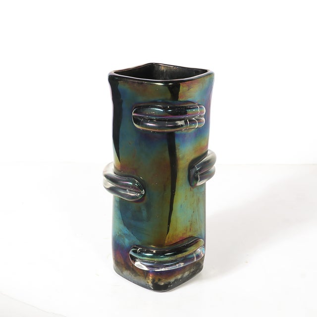 Pair of Mid-Century Hand-Blown Murano Iridescent Glass Vases For Sale - Image 10 of 14