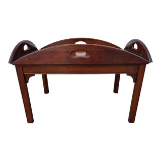 1980s Pennsylvania House Butlers Coffee Table Cherry Chippendale Tray Top Style For Sale