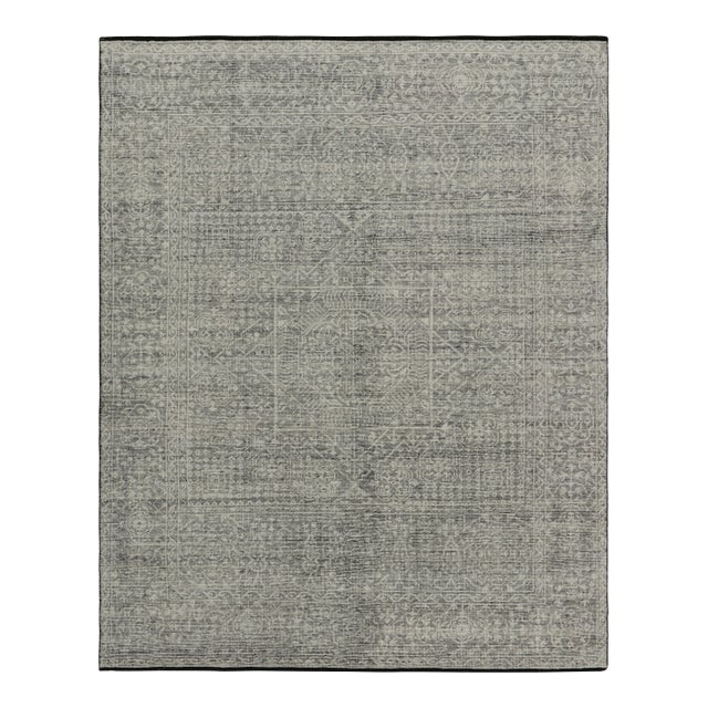 Rug & Kilim’s Mamluk Style Rug with Geometric Floral Patterns in Gray and White - 5x8 For Sale