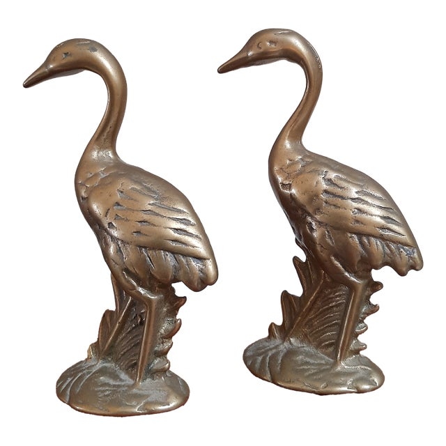Pair of Brass Crane Birds For Sale