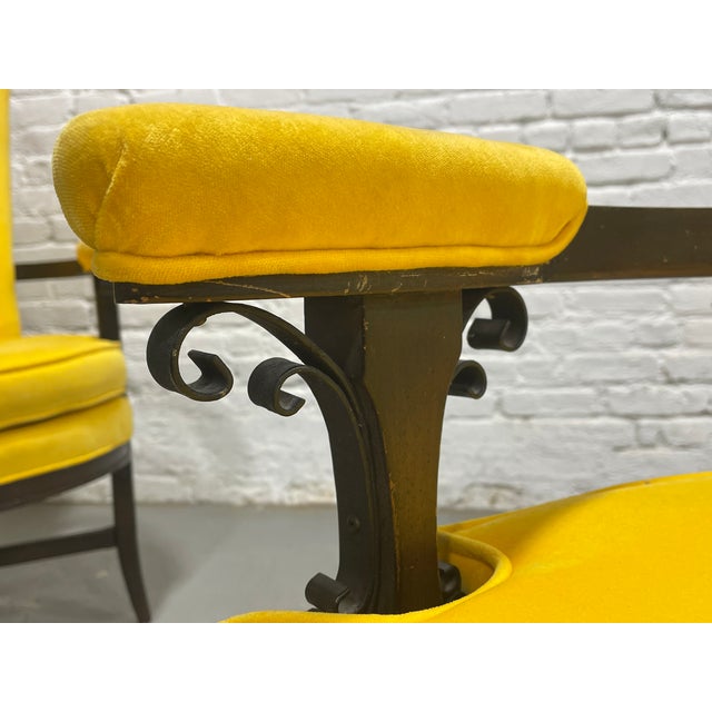 Pair - Custom Hollywood Regency High-Back Throne Chairs | Canary Yellow Velvet Upholstery – Mid Century Accent Seating For Sale - Image 14 of 15
