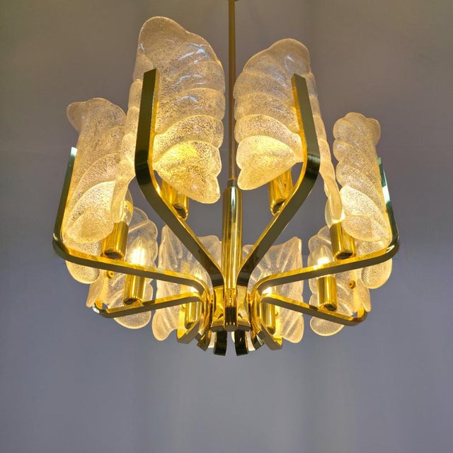Murano Glass Leaf and Brass 8-Light Chandelier by Carl Fagerlund for JBS For Sale - Image 10 of 13