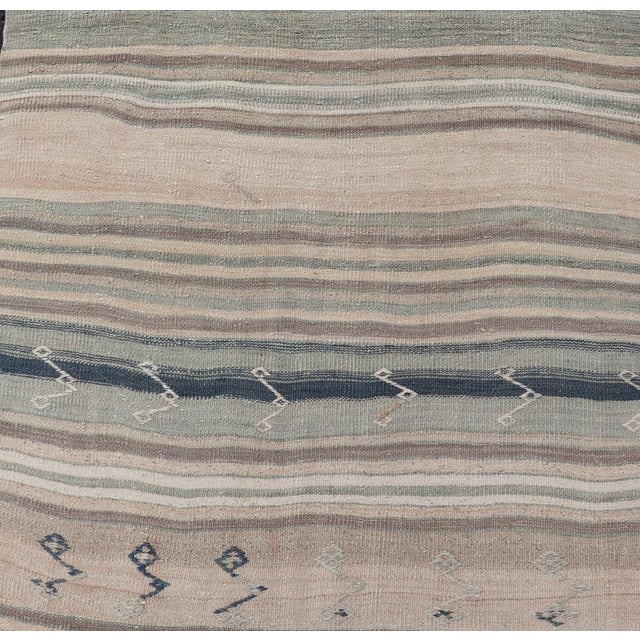 Measures: 3'7" x 13'5" Stripe Design Turkish Vintage Kilim Runner in Soft Neutral Tones. Keivan Woven Arts / rug...