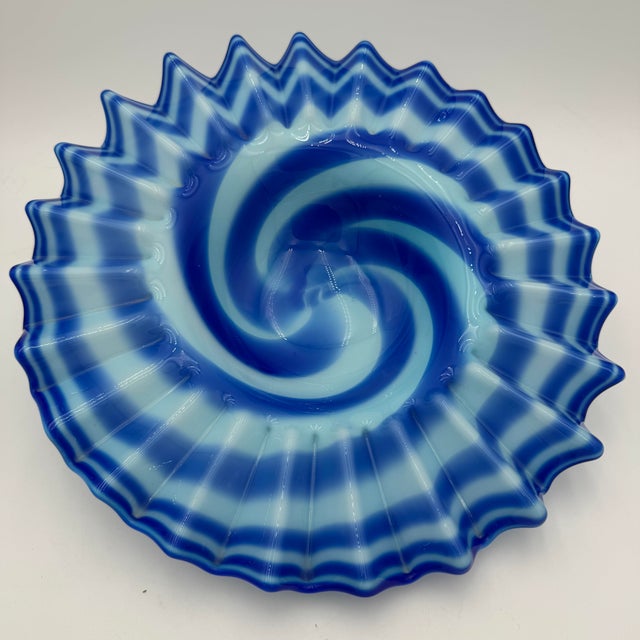Vintage Blue and White Murano Glass Bowl 14"