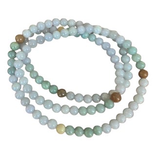 Burmese Multicolor Jadeite Jade Necklace Round Beads 15.5" H For Sale
