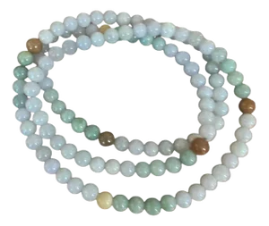 Burmese Multicolor Jadeite Jade Necklace Round Beads 15.5" H