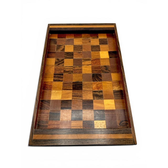 1960s Mid 20th Century Don Shoemaker Mixed Woods Checkerboard Pattern Tray by Senàl For Sale - Image 5 of 8