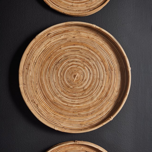 Boho Chic Cane Rattan Round Trays, Set Of 3 For Sale - Image 3 of 3