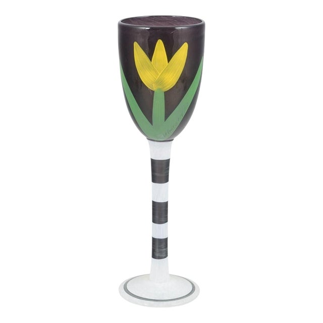 Wine Glass with Floral Motif by Ulrica Hydman Vallien for Kosta Boda, 1990s For Sale