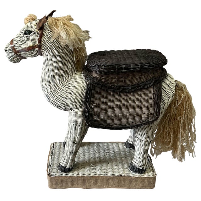 Mid 20th Century Mid-Century Wicker Horse Side Table / Garden Stool - Glass Eyes Tortoise Ears For Sale - Image 5 of 12