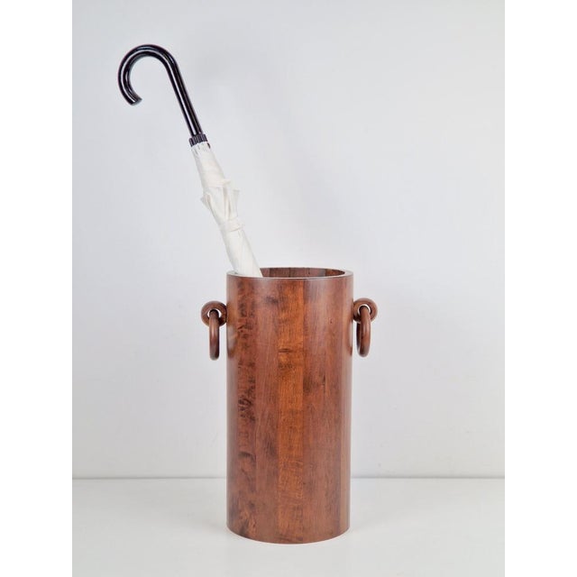 Vintage wooden umbrella stand, France 1950 Amazing solid vintage wooden umbrella stand with wooden ring handles and a...