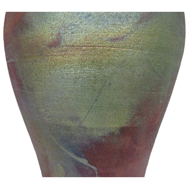 Green Brutalist Raku Pottery Vase Urn With Geode Lid Signed 17 1/2" For Sale - Image 4 of 7