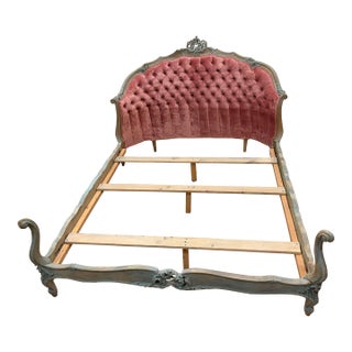 Antique French Tufted Upholstered Bed, Late 19th–Early 20th Century For Sale