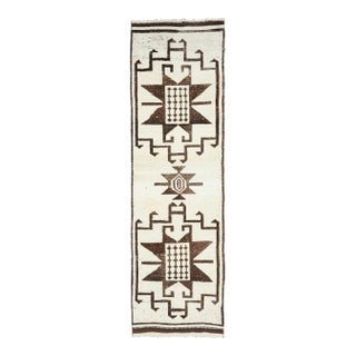 Vintage Turkish Oushak Handmade Wool Cotton White Runner Rug For Sale