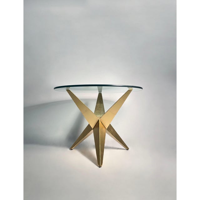 Welded Steel Side Table Form. Gold Paint Finish. Sold without Glass. Photographed using a 30" Diameter Glass. We have one...