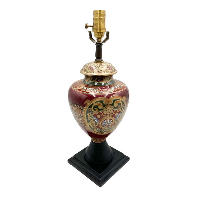 Ceramic Table Lamp With Raised Impasto Floral Design For Sale