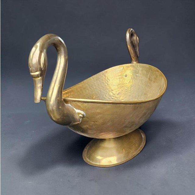 Gold Oval Beaten Brass Dish with Swan Handles For Sale - Image 8 of 8