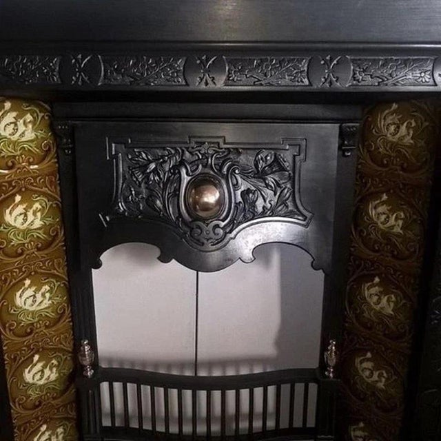 2000 - 2009 Antique Cast Iron Fireplace Insert with Decorative Tiles For Sale - Image 5 of 11