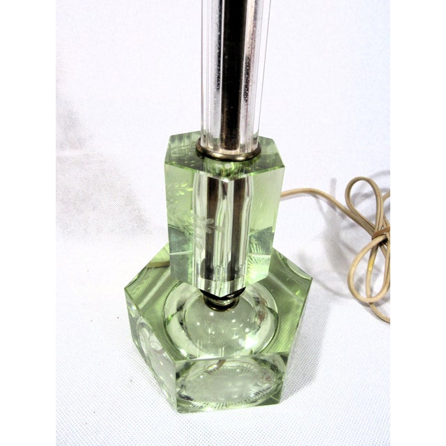 Green Mid 20th Century Mid-Century Modern Etched Glass Lamp + Atomic Cat Print Shade For Sale - Image 8 of 10