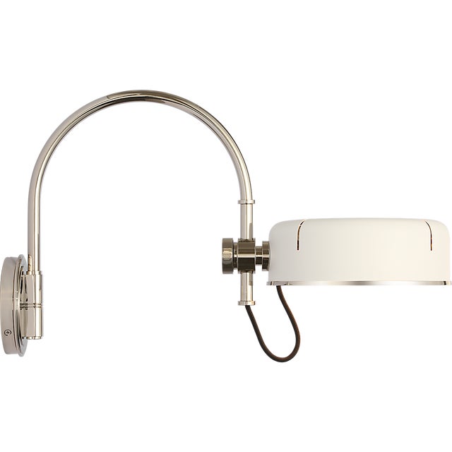Thomas O'Brien for Visual Comfort Signature Oso 13" Articulating Arc Wall Light in Polished Nickel with Matte White Shade For Sale In Houston - Image 6 of 12