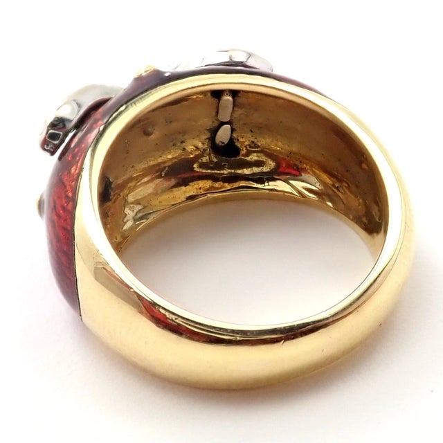 Late 20th Century Hidalgo Yellow Gold Red Enamel X Diamond Ring, Size 5 For Sale In Philadelphia - Image 6 of 9