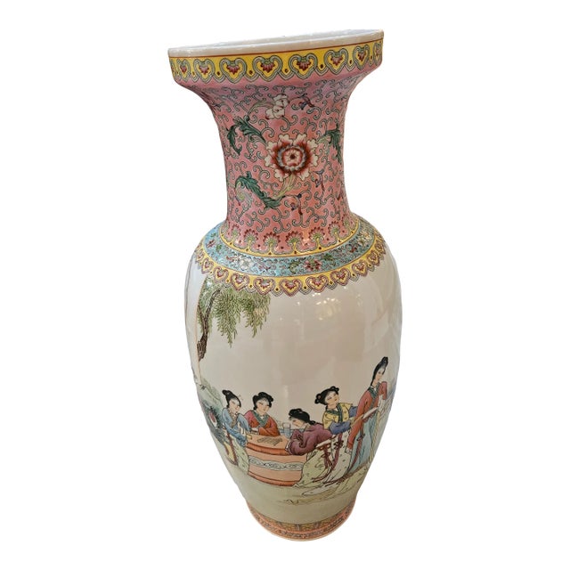 Vintage Tall Porcelain Chinese Vase With Great Colors For Sale