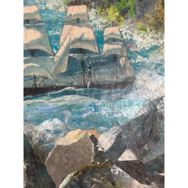 Vintage Mixed Media Seascape Painting, Framed For Sale - Image 4 of 8