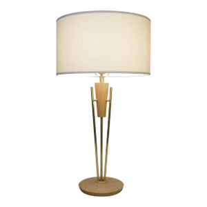 Atomic Modern Brass Tripod Cerused Ash Wood Table Lamp Lightolier Gerald Thurston 1950's