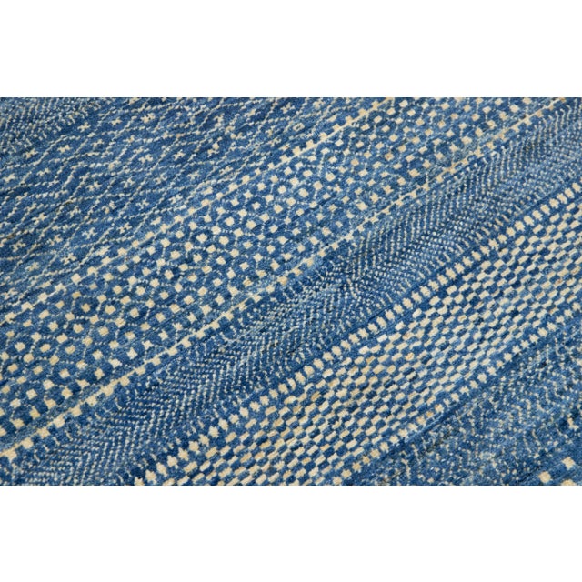 Textile Blue Modern Afghan Wool Rug With Geometric Pattern For Sale - Image 7 of 7