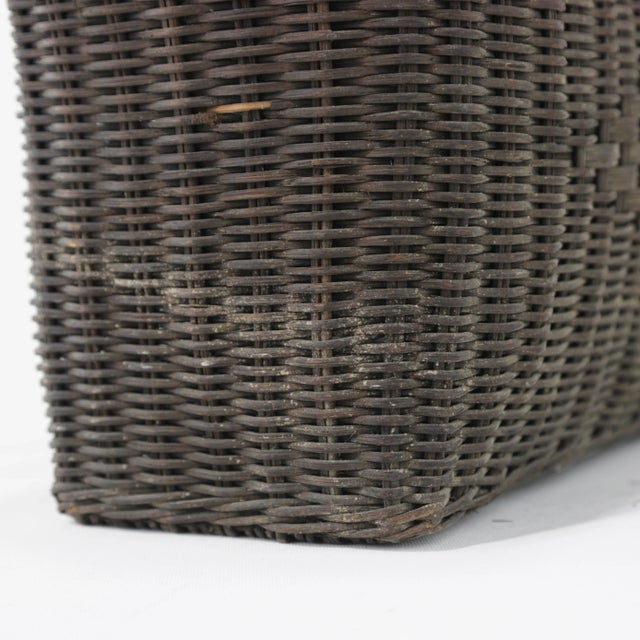 Rustic Vintage Woven Rattan Picnic Basket With Handle & Lid – Handwoven Storage & Décor For Sale - Image 3 of 11