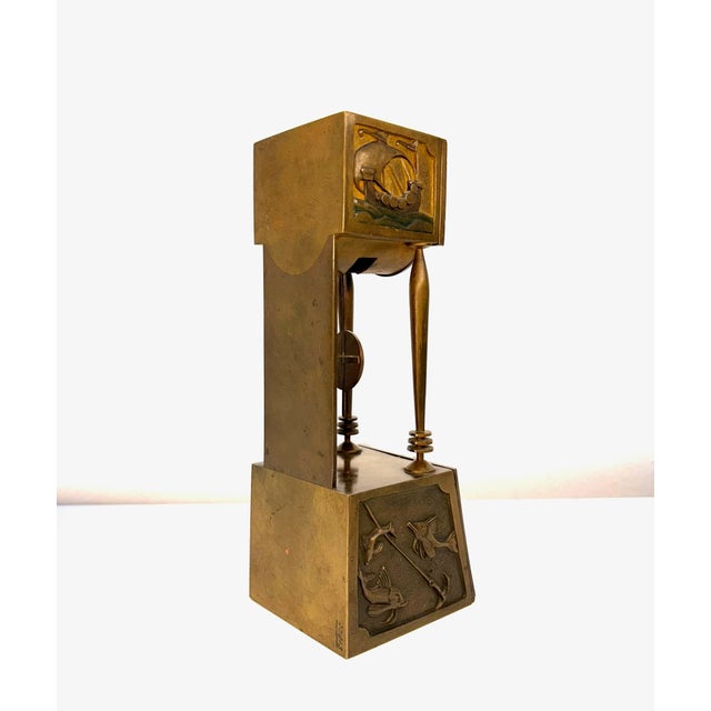 Art Deco Bronze Mantle Clock with Pendulum and Original Winding Key, 1920s For Sale - Image 11 of 17