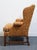 Late 20th Century Henredon Furniture Traditional Gold & Terracotta Scrolling Demask Upholstered Accent Wingback Arm Chair For Sale - Image 5 of 10