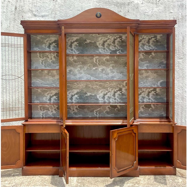 Vintage Boho Biedermeier Style Leaded Glass Breakfront For Sale - Image 12 of 13