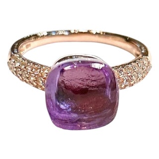 Bochic "Capri" Vintage Square Cut Amethyst & Topaz Ring Set In 18K Gold & Silver For Sale