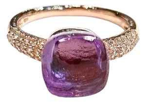 Bochic "Capri" Vintage Square Cut Amethyst & Topaz Ring Set In 18K Gold & Silver