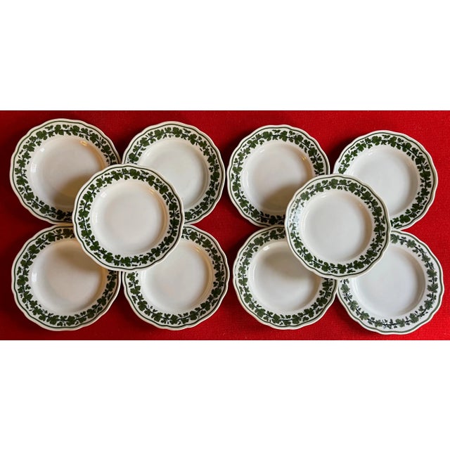 Neoclassical Antique Meissen Porcelain Bread or Cake Plates in the Green Napoleon Ivy Pattern - Set of 10 For Sale - Image 3 of 13
